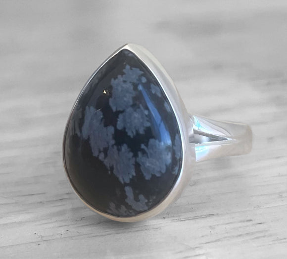 Snowflake Obsidian Ring Size 8