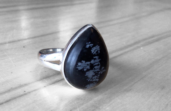 Snowflake Obsidian Ring Size 10