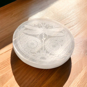 Dragonfly Selenite Incense Plate