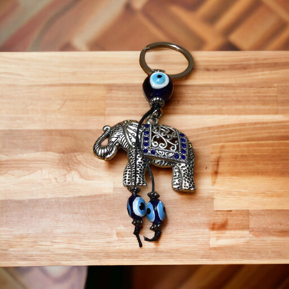 Evil Eye Elephant Keychain