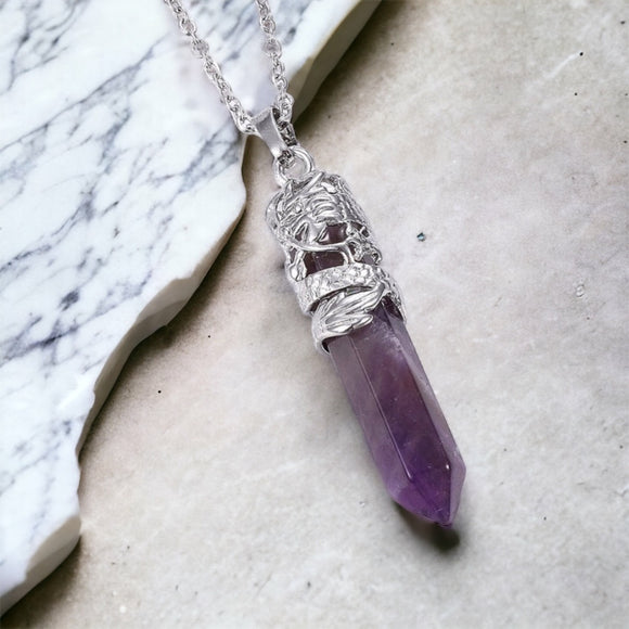 Amethyst Necklace with Dragon
