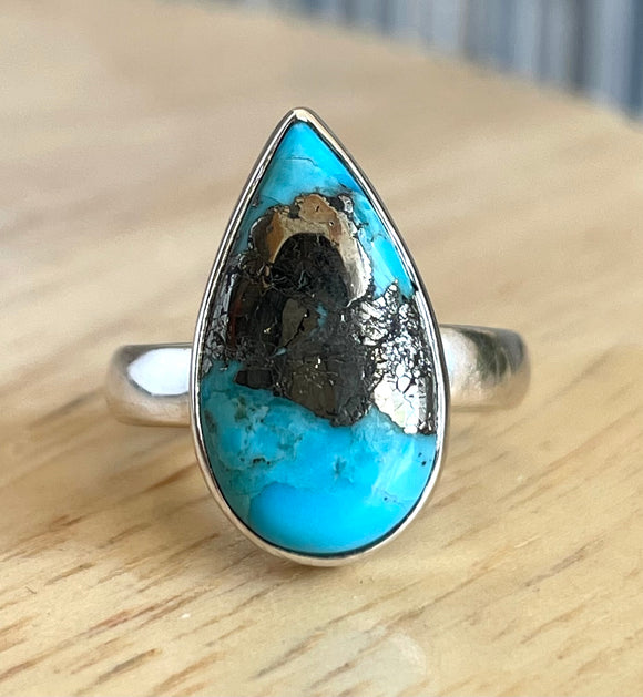 Turquoise And Pyrite Ring Size 5