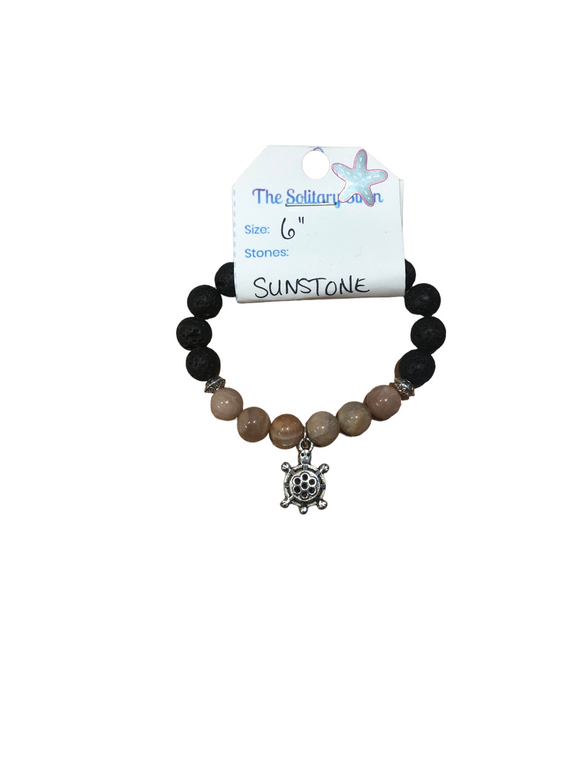 Solitary Siren Sunstone and Lava Stone Bracelet 6”