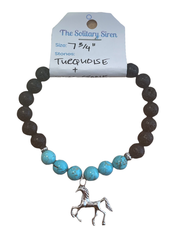 Solitary Siren Lava Stone & Turquoise Bracelet 7 3/4