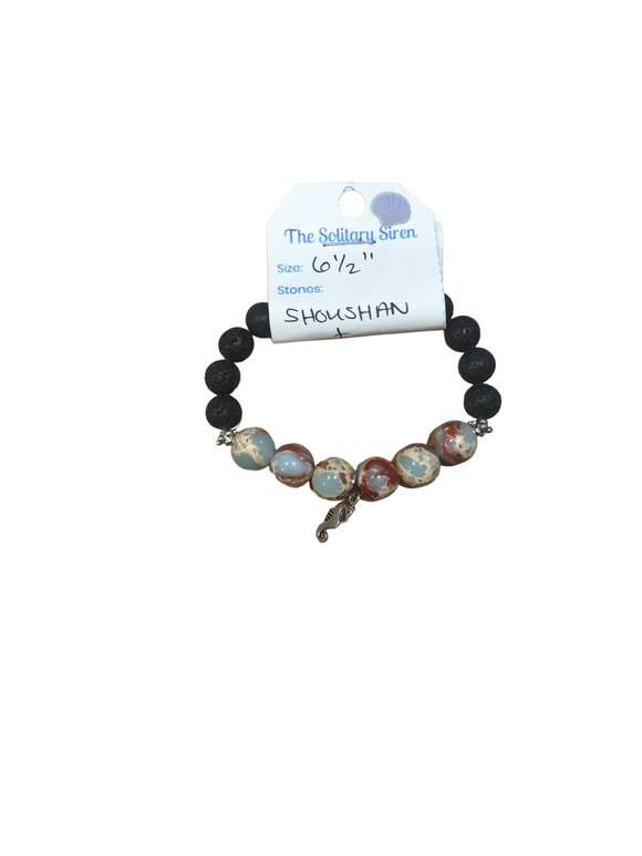 Solitary Siren Shoushan Jasper and Lava Stone Bracelet 6 1/2”
