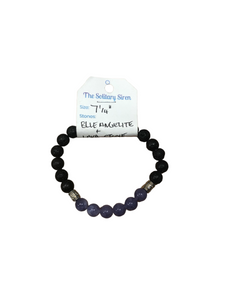 Solitary Siren Blue Angelite and Lava Stone Bracelet 7 1/4”