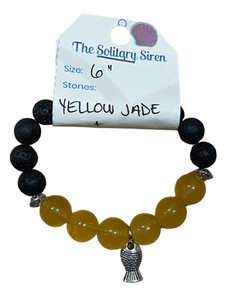 Solitary Siren Lava Stone and  Yellow Jade Bracelet 6”