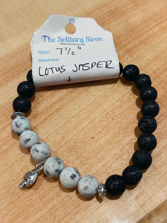 Solitary Siren Lotus Jasper & Lava Stone Bracelet 7 1/2