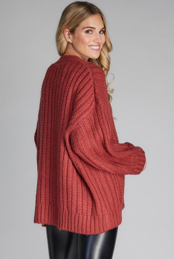 Cable Knit Button Down Cardigan Rust