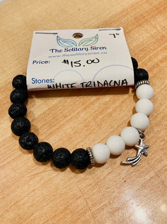 Solitary Siren White Tridacna & Lava Stone Bracelet 7