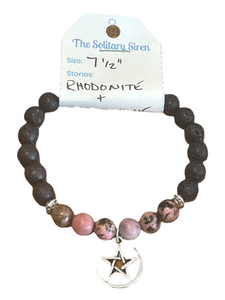 Solitary Siren Lava Stone & Rhodonite Bracelet 7 1/2”