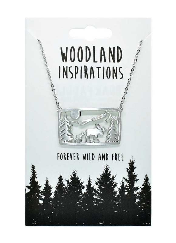 Stainless Steel Moose Scene Necklace