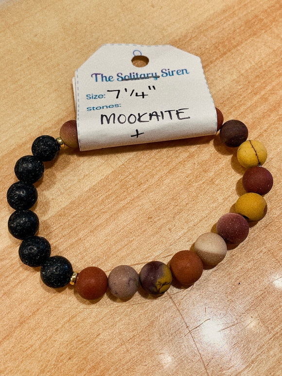Solitary Siren Mookaite & Lava Stone Bracelet 7 1/4”