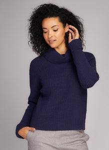 Knit Cowl Neck Sweater Navy