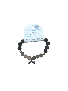 Solitary Siren Frosted Quartz and Lava Stone Whale Tail Bracelet 6 1/4”