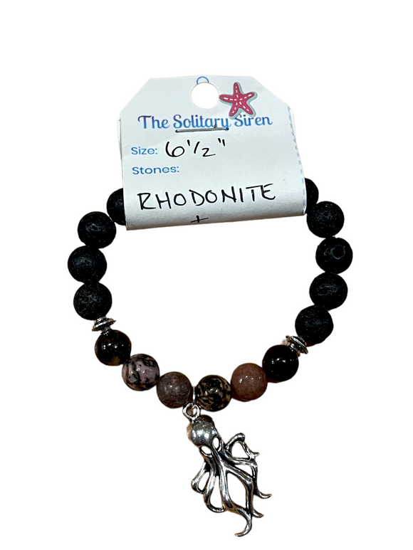 Solitary Siren Rhodonite Octopus Bracelet 6 1/2”