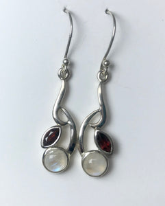 Garnet & Rainbow Moonstone Earrings