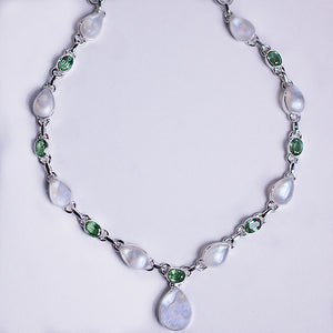 Rainbow Moonstone & Green Kyanite Necklace