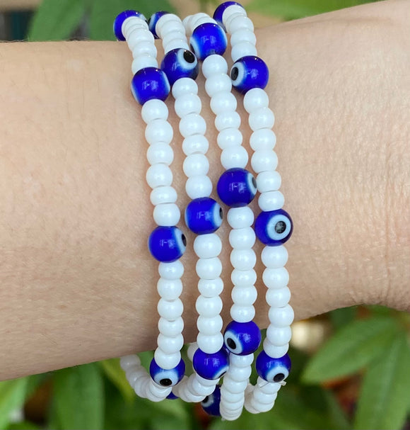 Evil Eye White Glass Bracelet